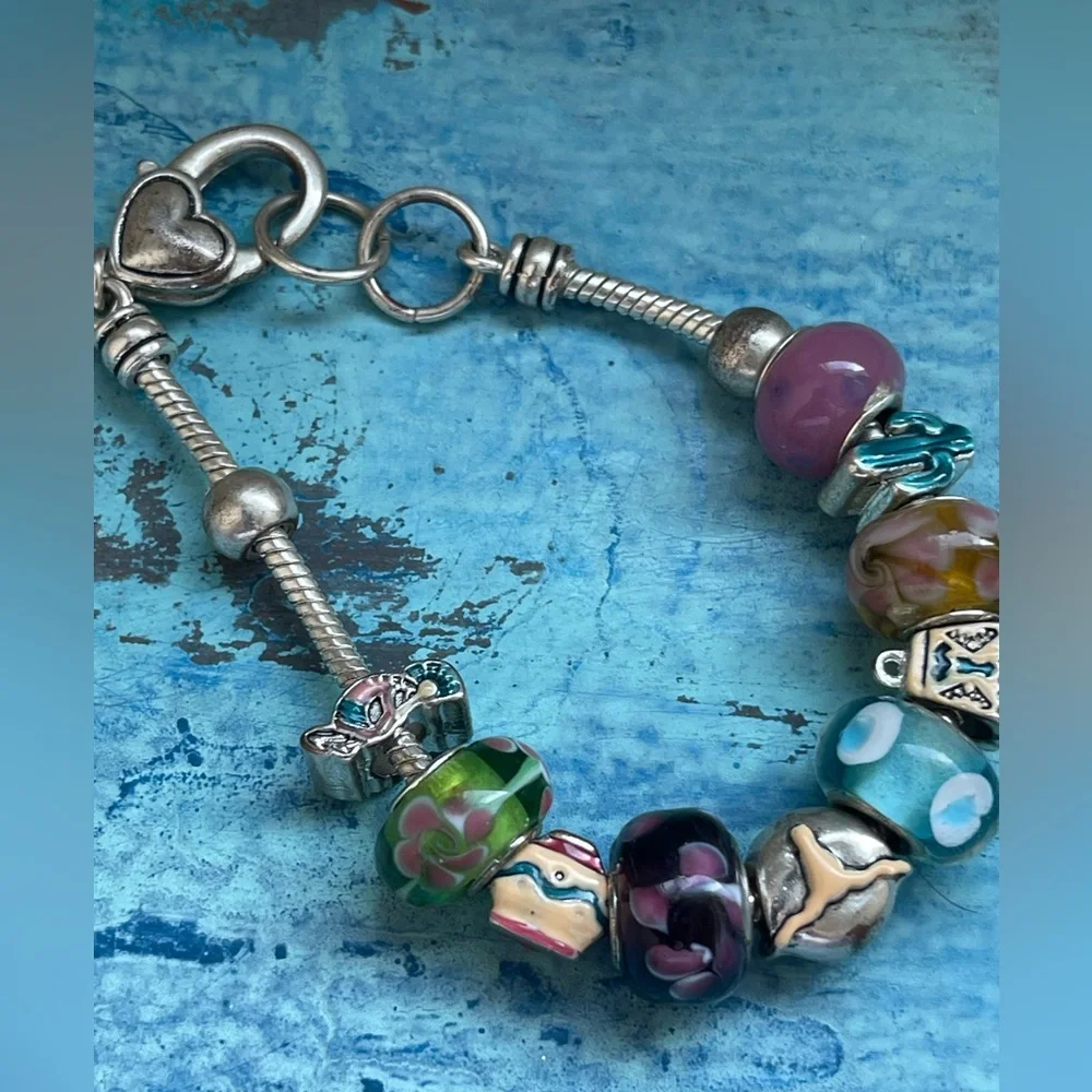 Silver Euro bead Texas desert southwest charm bracelet
